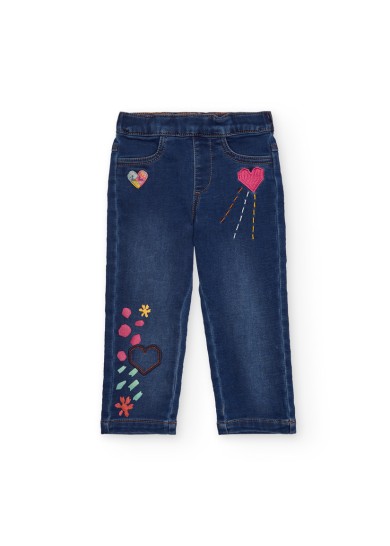 Παιδικό μαλακό τζιν για κορίτσι με λουλούδια σε μπλε χρώμα