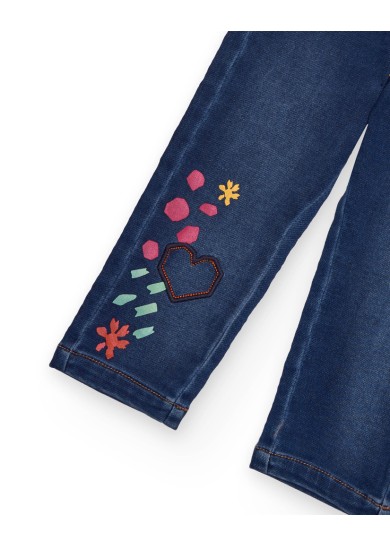 Παιδικό μαλακό τζιν για κορίτσι με λουλούδια σε μπλε χρώμα