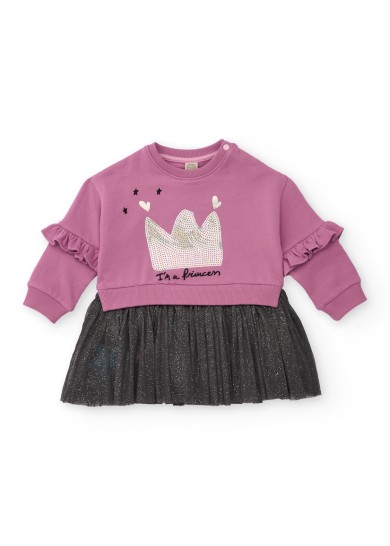 Παιδικό φόρεμα Tuc Tuc με κορόνα και τούλι σε ροζ χρώμα