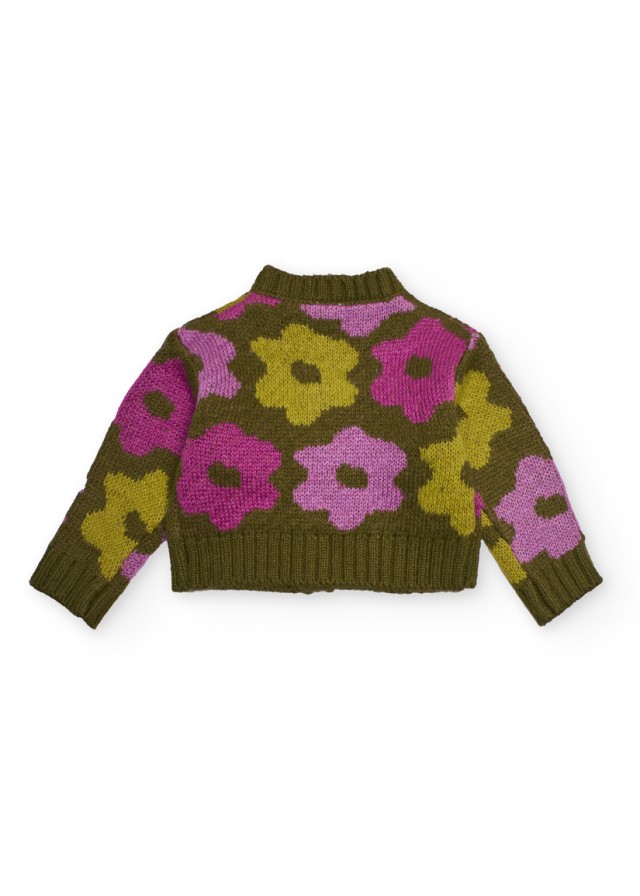 Παιδική πλεκτή ζακέτα Tuc Tuc με λουλούδια σε λαδί χρώμα