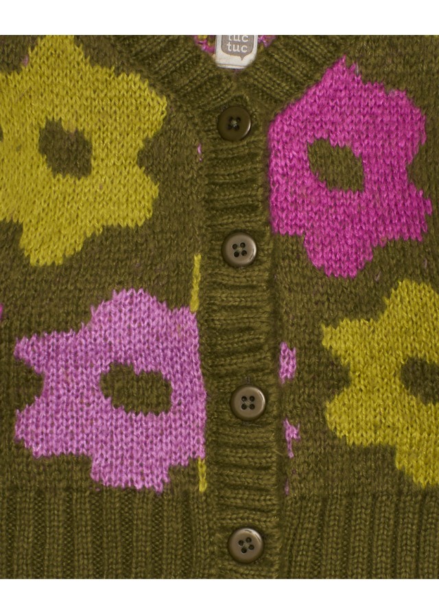 Παιδική πλεκτή ζακέτα Tuc Tuc με λουλούδια σε λαδί χρώμα