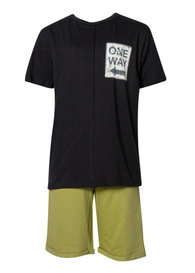 Παιδικό καλοκαιρινό σετ για αγόρι one way  με βερμούδα σε μαύρο χρώμα