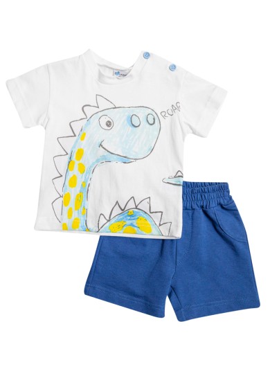 Βρεφικό καλοκαιρινό σετ για αγόρι Little Dino με σορτς σε λευκό χρώμα