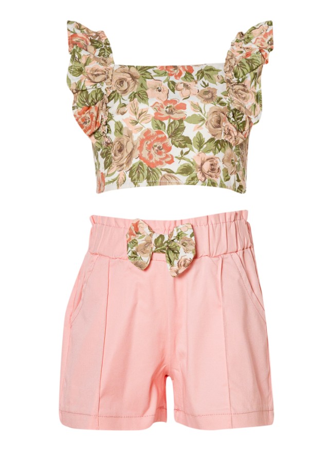 Παιδικό σετ για κορίτσι με ροζ σορτς και floral crop top