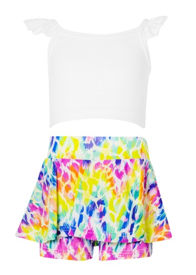 Παιδικό εμπριμέ σετ με σορτς-φούστα και λευκό τοπ
