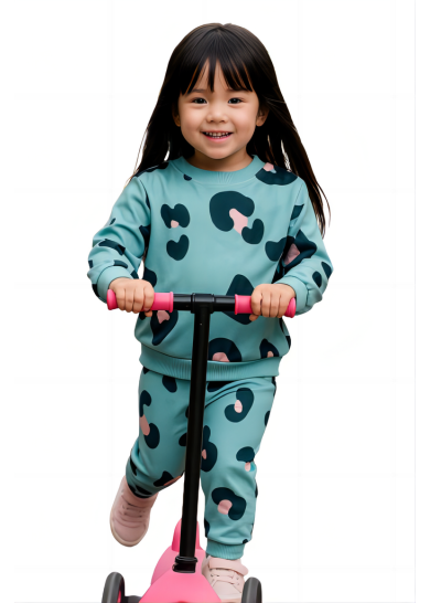 Παιδική βελουτέ φόρμα για κορίτσι animal print σε βεραμάν χρώμα