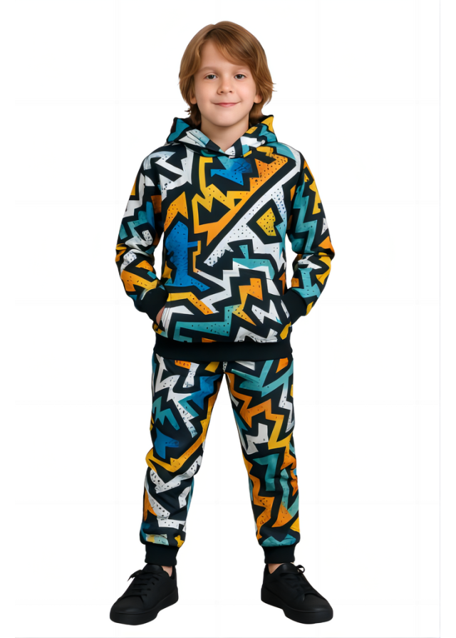 Παιδική φόρμα για αγόρι με πολύχρωμα σχήματα
