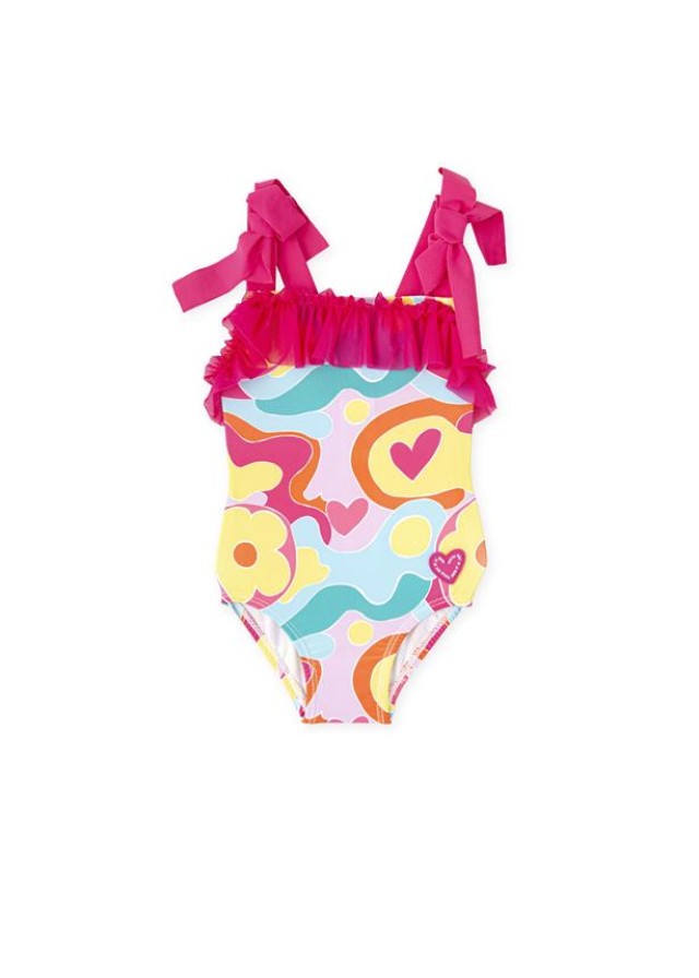Agatha Ruiz De La Prada παιδικό ολόσωμο μαγιό για κορίτσι με τιράντα φιογκάκι 