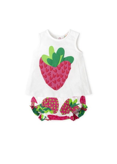 Agatha Ruiz De La Prada βρεφικό φόρεμα με φράουλα σε λευκό χρώμα Agatha Ruiz De La Prada βρεφικό φόρεμα με φράουλα σε λευκό χρώμα