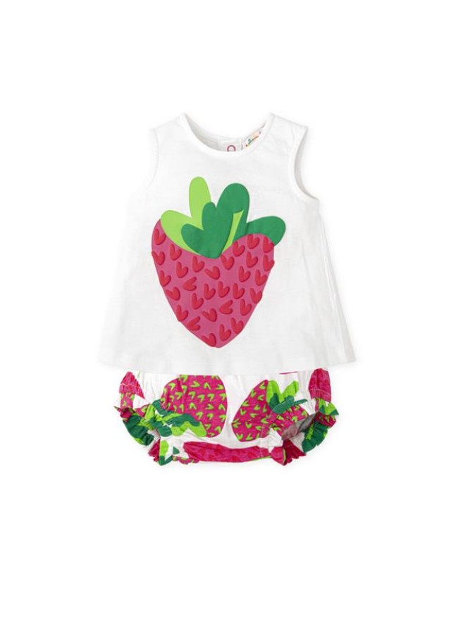 Agatha Ruiz De La Prada βρεφικό φόρεμα με φράουλα σε λευκό χρώμα