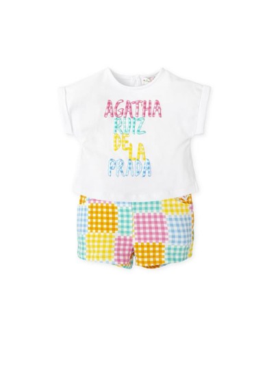 Agatha Ruiz De La Prada παιδικό σετ με καρό σορτς σε λευκό χρώμα Agatha Ruiz De La Prada παιδικό σετ με καρό σορτς σε λευκό χρώμα