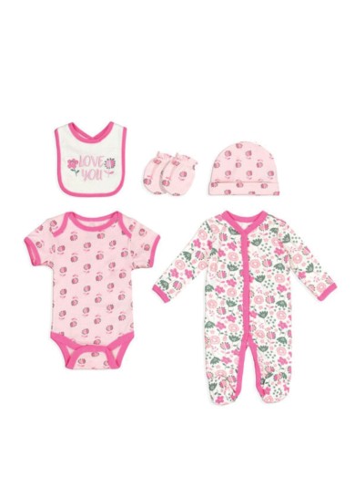 Mamma Natura σετ νεογέννητου για κοριτσι με σχέδιο λουλουδάκια σε λευκό χρώμα 