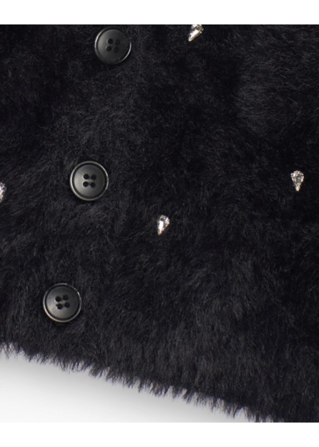 Παιδική fluffy ζακέτα Nath για κορίτσι με διακοσμητικές πέτρες σε μαύρο χρώμα