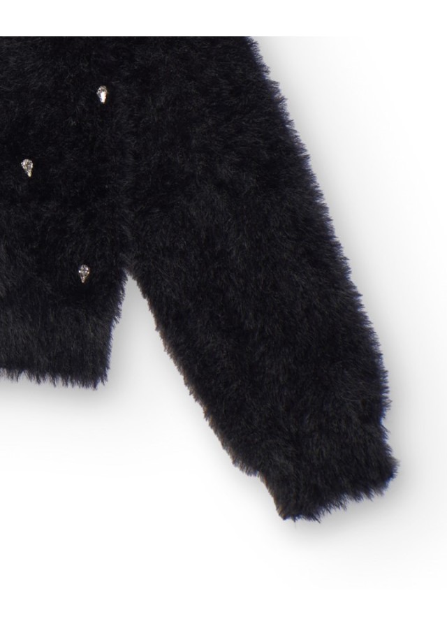 Παιδική fluffy ζακέτα Nath για κορίτσι με διακοσμητικές πέτρες σε μαύρο χρώμα