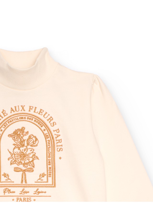 Παιδικό μακρυμάνικο φούτερ για κορίτσι Nath με χρυσές λεπτομέρειες σε λευκό χρώμα