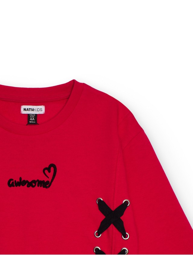 Παιδικό μακρυμάνικο φούτερ για κορίτσι Nath σε κόκκινο χρώμα