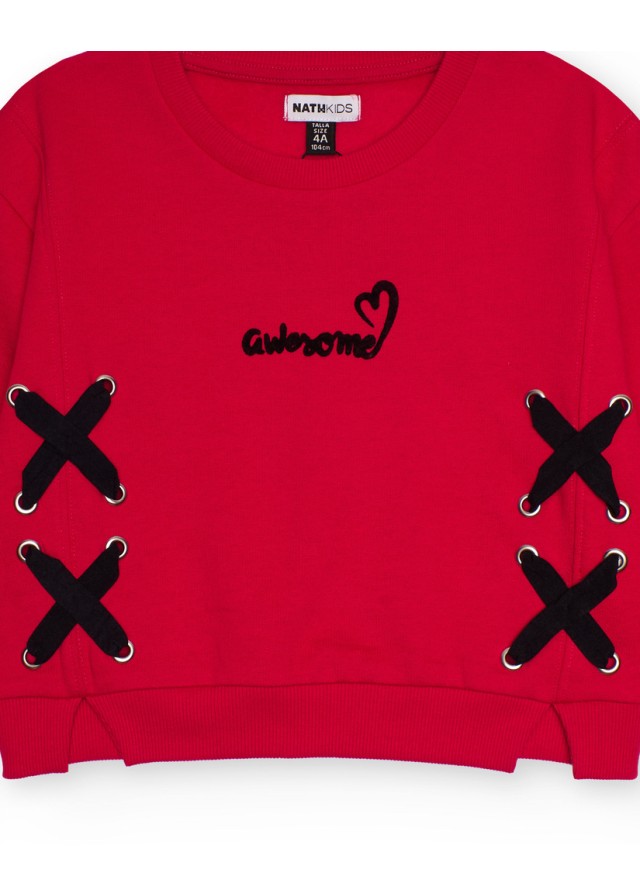 Παιδικό μακρυμάνικο φούτερ για κορίτσι Nath σε κόκκινο χρώμα