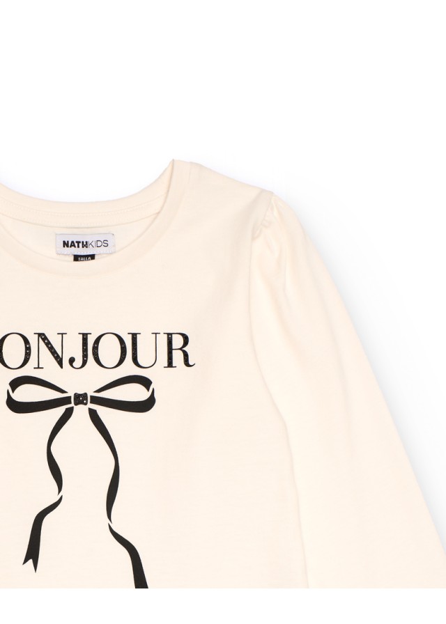 Παιδικό μακρυμάνικο μπλουζάκι Nath με φιόγκο σε λευκό χρώμα
