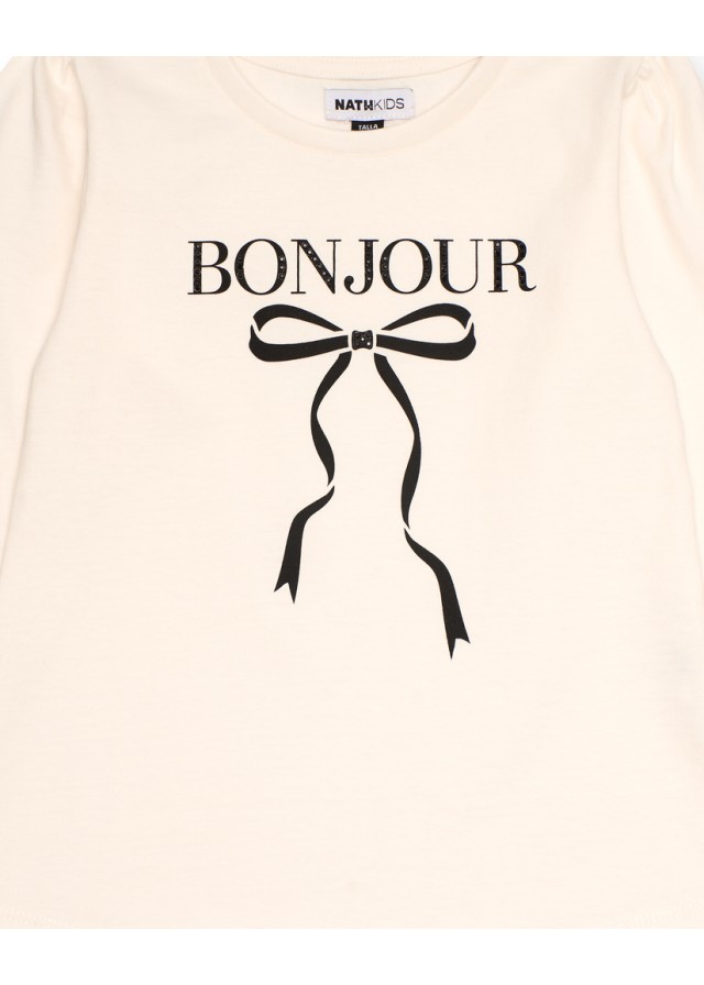 Παιδικό μακρυμάνικο μπλουζάκι Nath με φιόγκο σε λευκό χρώμα