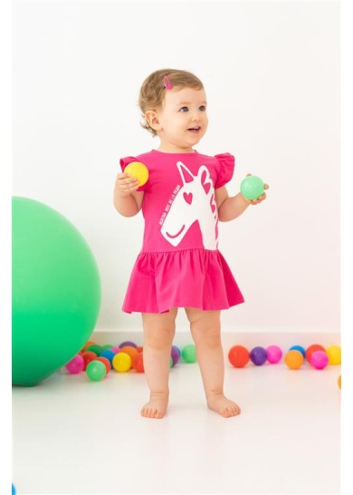 Agatha Ruiz De La Prada παιδικό φόρεμα unicorn σε φουξ χρώμα Agatha Ruiz De La Prada παιδικό φόρεμα unicorn σε φουξ χρώμα