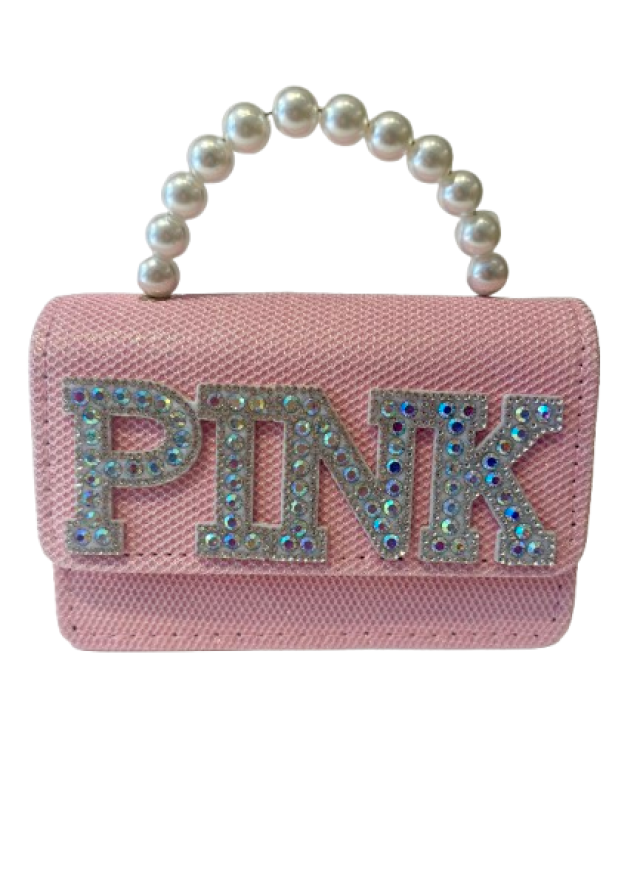 Παιδικό τσαντάκι pink με πέρλες και στρας σε ροζ χρώμα