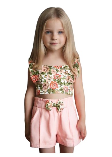 Παιδικό σετ για κορίτσι με ροζ σορτς και floral crop top