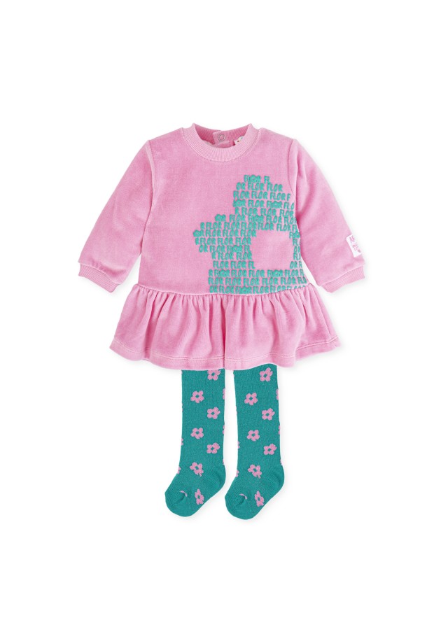 Agatha Ruiz De La Prada βρεφικό fleece φόρεμα σε ροζ χρώμα με πράσινο καλσόν