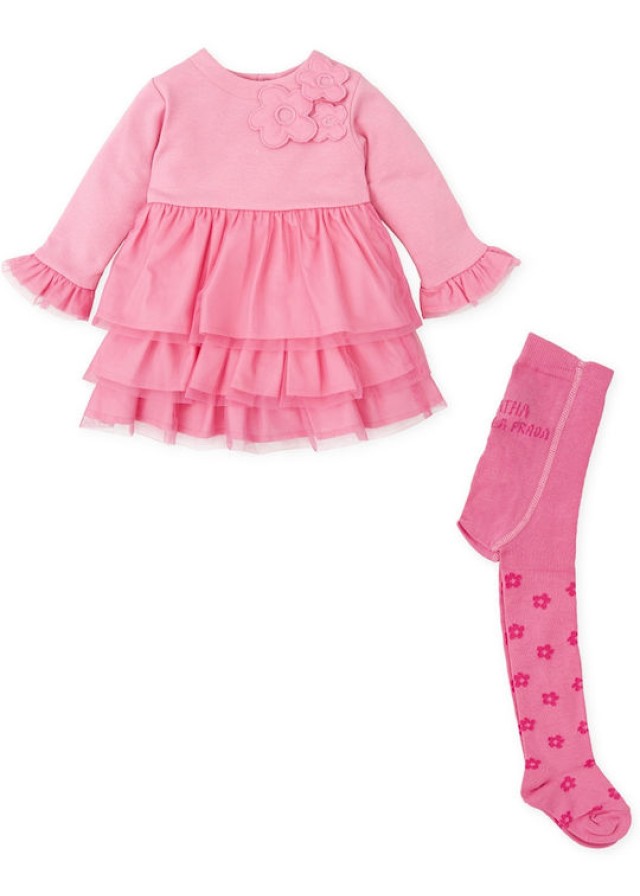 Agatha Ruiz De La Prada φόρεμα με τούλι για κορίτσι με καλσόν σε ροζ χρώμα  Agatha Ruiz De La Prada φόρεμα με τούλι για κορίτσι με καλσόν σε ροζ χρώμα