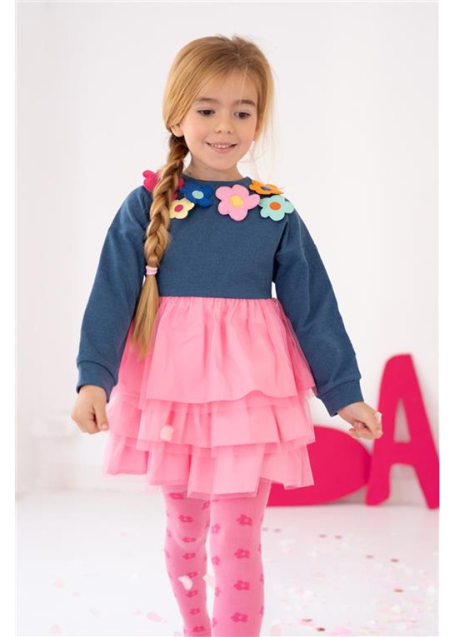 Agatha Ruiz De La Prada παιδικό φόρεμα για κορίτσι με σχέδιο λουλούδια και τούλι σε μπλε χρώμα Agatha Ruiz De La Prada παιδικό φόρεμα για κορίτσι με σχέδιο λουλούδια και τούλι σε μπλε χρώμα