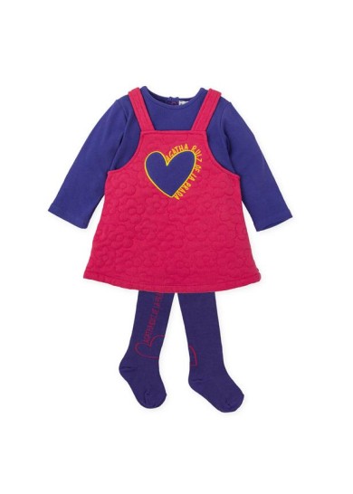 Agatha Ruiz De La Prada παιδικό φόρεμα σαλοπέτα 2 τμχ για κορίτσι μαζί με καλσόν σε φουξ χρώμα 