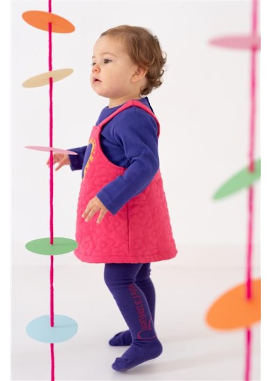 Agatha Ruiz De La Prada παιδικό φόρεμα σαλοπέτα 2 τμχ για κορίτσι μαζί με καλσόν σε φουξ χρώμα 