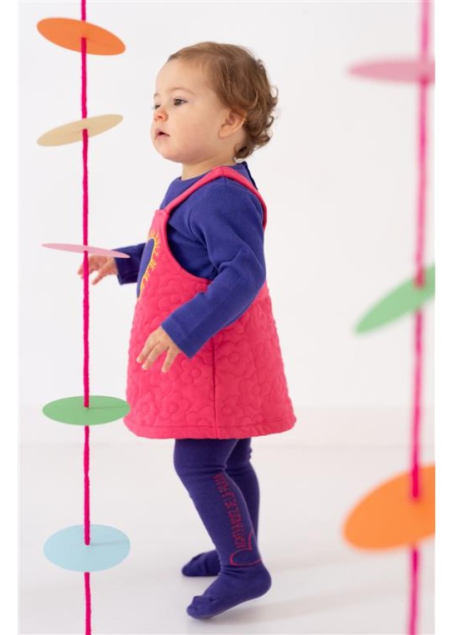 Agatha Ruiz De La Prada παιδικό φόρεμα σαλοπέτα 2 τμχ για κορίτσι μαζί με καλσόν σε φουξ χρώμα 