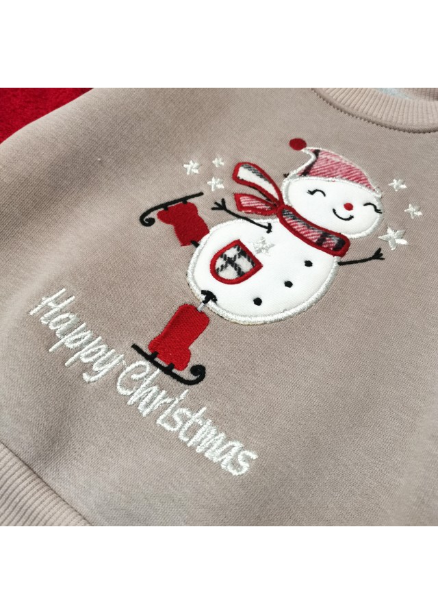 Βρεφικό βαμβακερό σετ με σχέδιο χιονάθρωπο σε εκρού χρώμα  