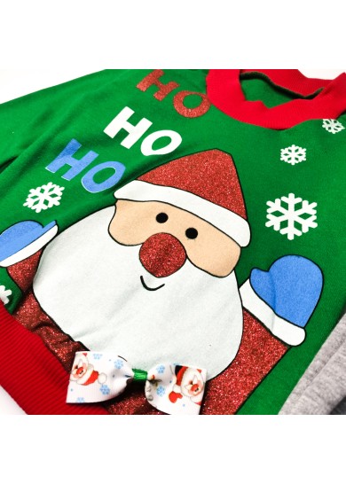 Παιδικό χριστουγεννιάτικο σετ φόρμας Santa Claus σε πράσινο με γκρί χρώμα Παιδικό χριστουγεννιάτικο σετ φόρμας Santa Claus σε πράσινο με γκρί χρώμα