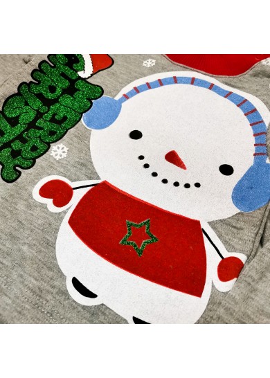 Βρεφικό βαμβακερό χριστουγεννιάτικο σετ snowman σε γκρί χρώμα Βρεφικό βαμβακερό χριστουγεννιάτικο σετ snowman σε γκρί χρώμα