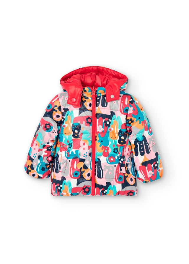 Boboli μπουφάν διπλής όψης για κορίτσι κόκκινο και πολύχρωμο