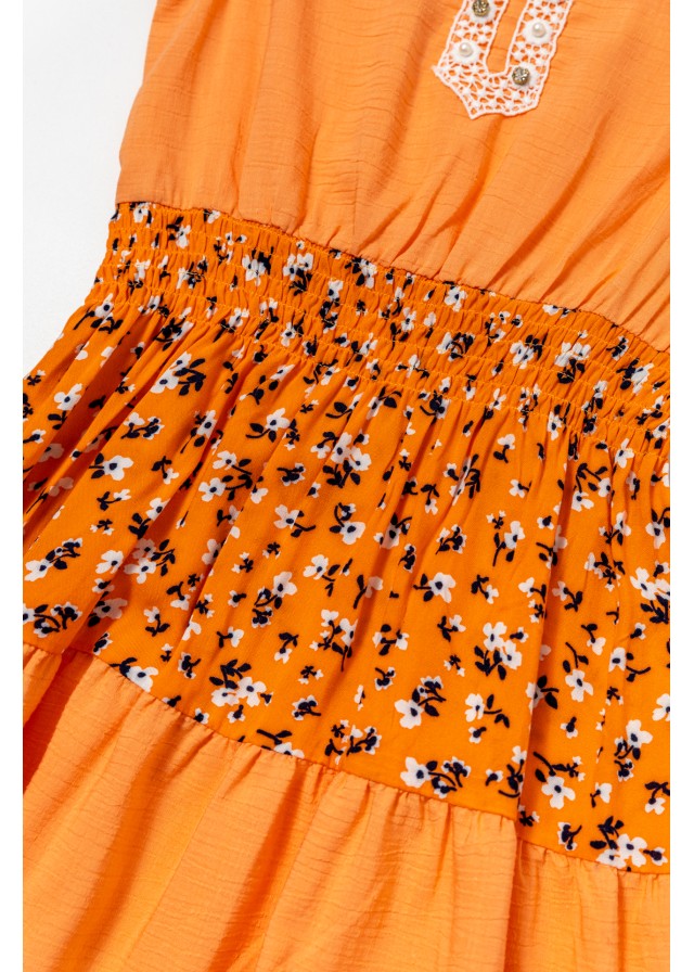 Παιδικό αμάνικο φόρεμα με λουλούδια σε πορτοκαλί χρώμα