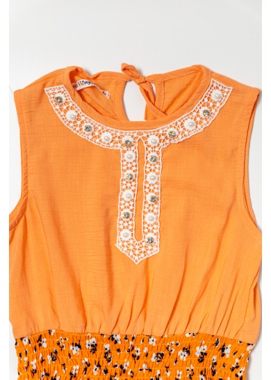 Παιδικό αμάνικο φόρεμα με λουλούδια σε πορτοκαλί χρώμα