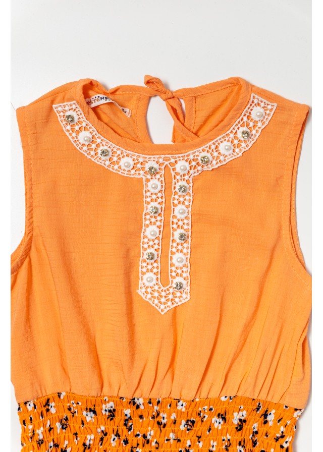 Παιδικό αμάνικο φόρεμα με λουλούδια σε πορτοκαλί χρώμα