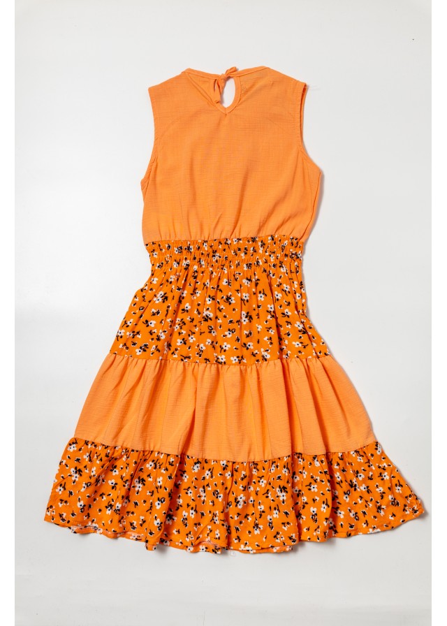 Παιδικό αμάνικο φόρεμα με λουλούδια σε πορτοκαλί χρώμα