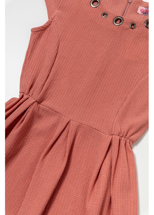 Παιδικό κοντομάνικο φόρεμα με σχέδιο στον λαιμό σε ρόζ χρώμα