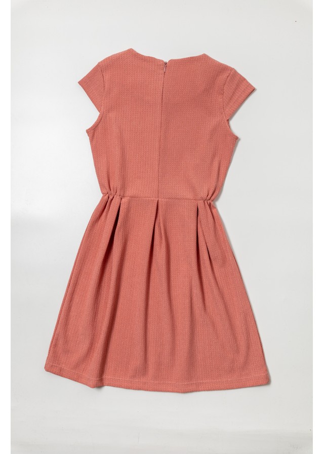 Παιδικό κοντομάνικο φόρεμα με σχέδιο στον λαιμό σε ρόζ χρώμα