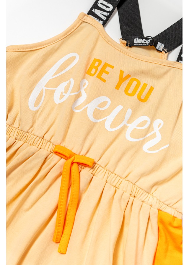 Παιδικό φόρεμα με τιράντες και σούρα στην μέση σε πορτοκαλί χρώμα