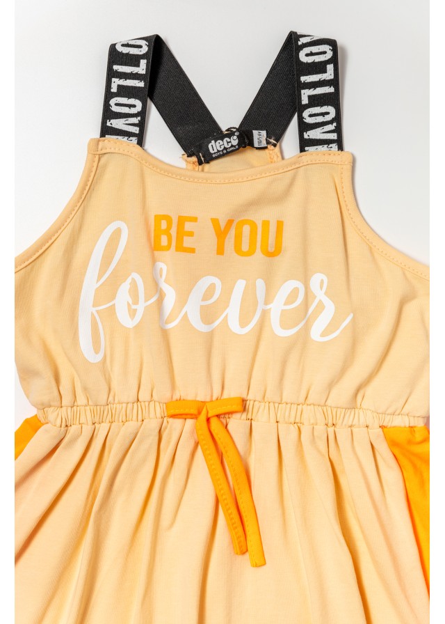 Παιδικό φόρεμα με τιράντες και σούρα στην μέση σε πορτοκαλί χρώμα