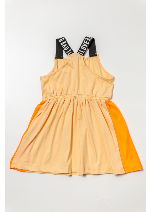 Παιδικό φόρεμα με τιράντες και σούρα στην μέση σε πορτοκαλί χρώμα