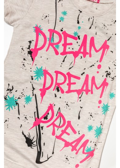 Παιδικό βαμβακερό κοντομάνικο μπλουζάκι dream σε μπέζ χρώμα Παιδικό βαμβακερό κοντομάνικο μπλουζάκι dream σε μπέζ χρώμα