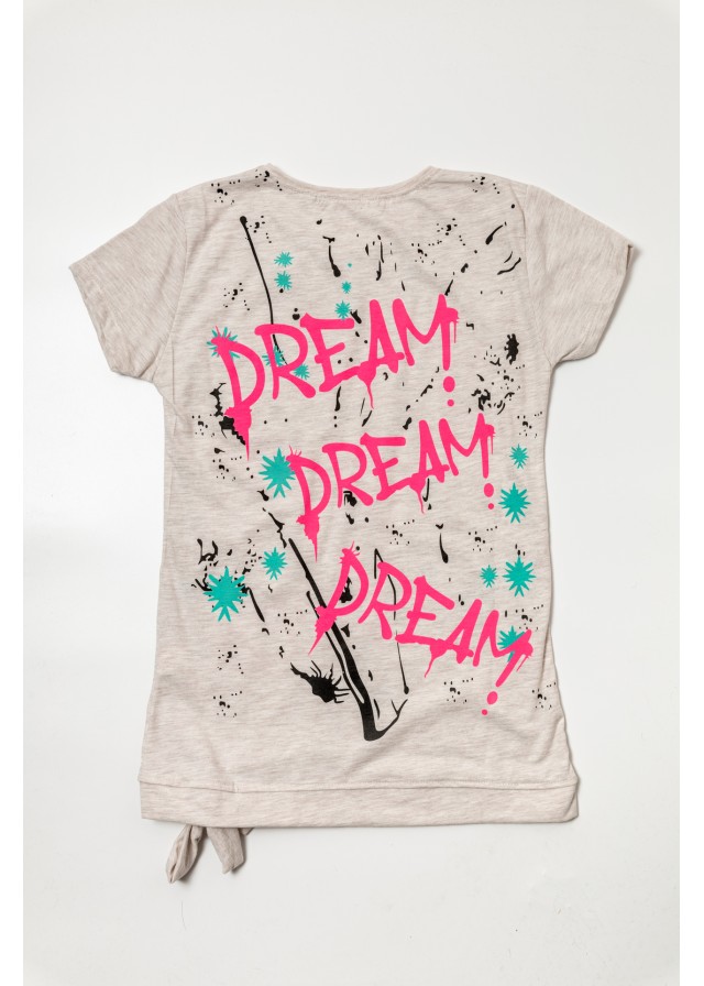 Παιδικό βαμβακερό κοντομάνικο μπλουζάκι dream σε μπέζ χρώμα