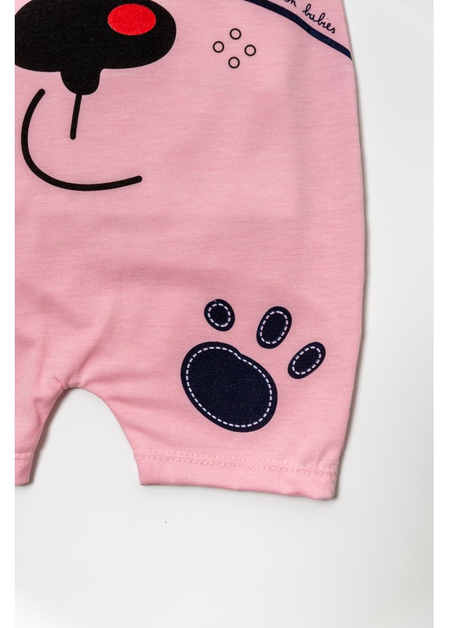 Bρεφική βαμβακερή σαλοπέτα cute puppy σε ρόζ χρώμα μαζί με λευκό κοντομάνικο μπλουζάκι