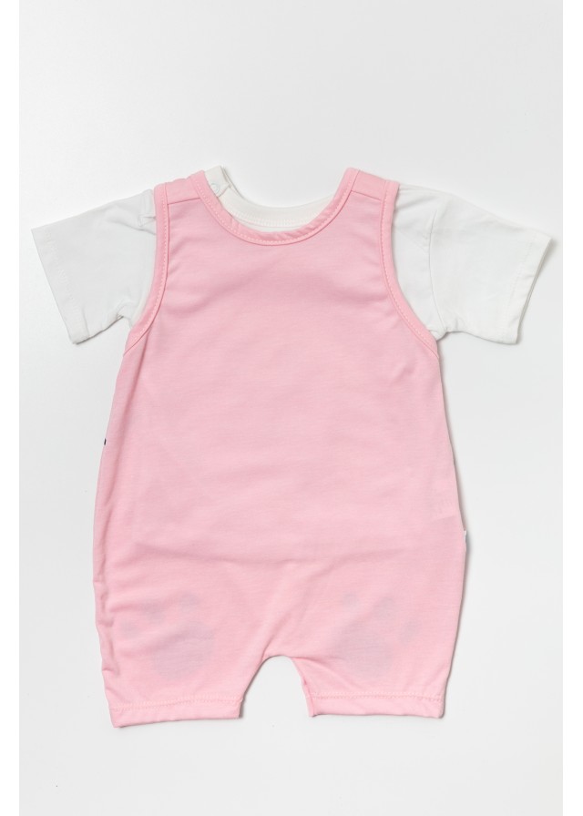 Bρεφική βαμβακερή σαλοπέτα cute puppy σε ρόζ χρώμα μαζί με λευκό κοντομάνικο μπλουζάκι