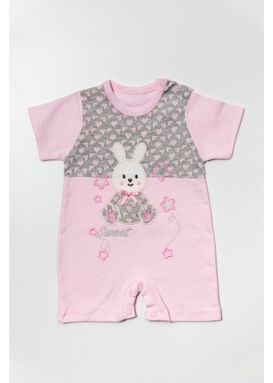 Βρεφικό βαμβακερό κοντομάνικο φορμάκι sweet rabbit σε ρόζ χρώμα